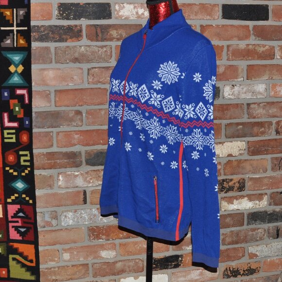 NEWLAND From Italy ALPINE SKI Wool Snowflake Blue SWEATER Jacket Full-zip XL - Picture 5 of 8